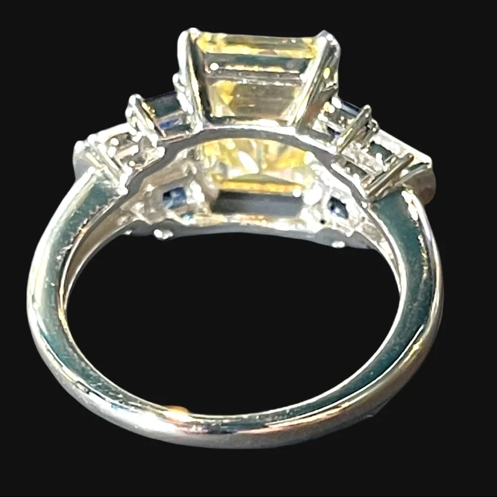 The Litsa Art Deco Sapphire Diamond 925 Silver Ring - Picture 6 of 10